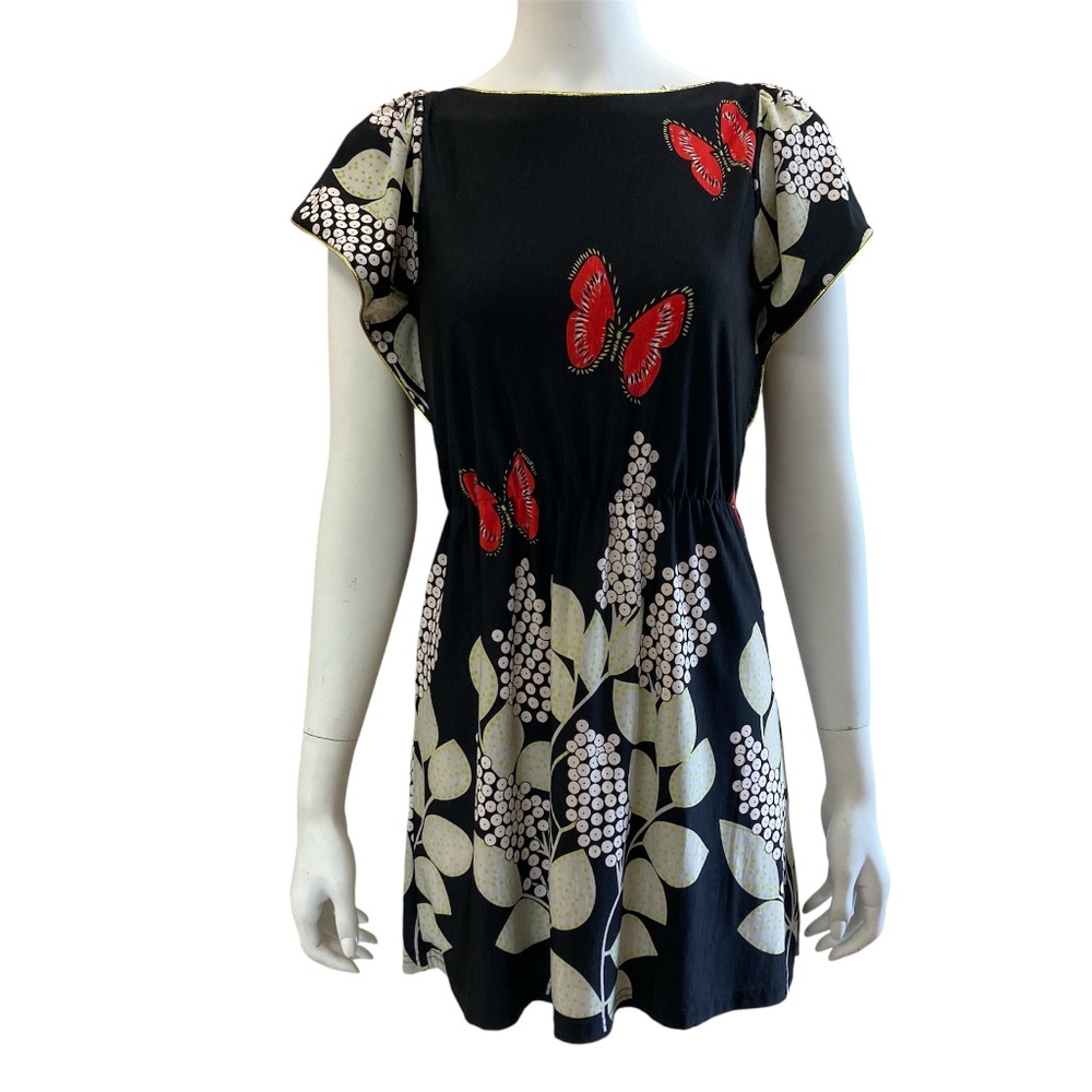 70's Silhouette Butterfly & Floral Print Minidress